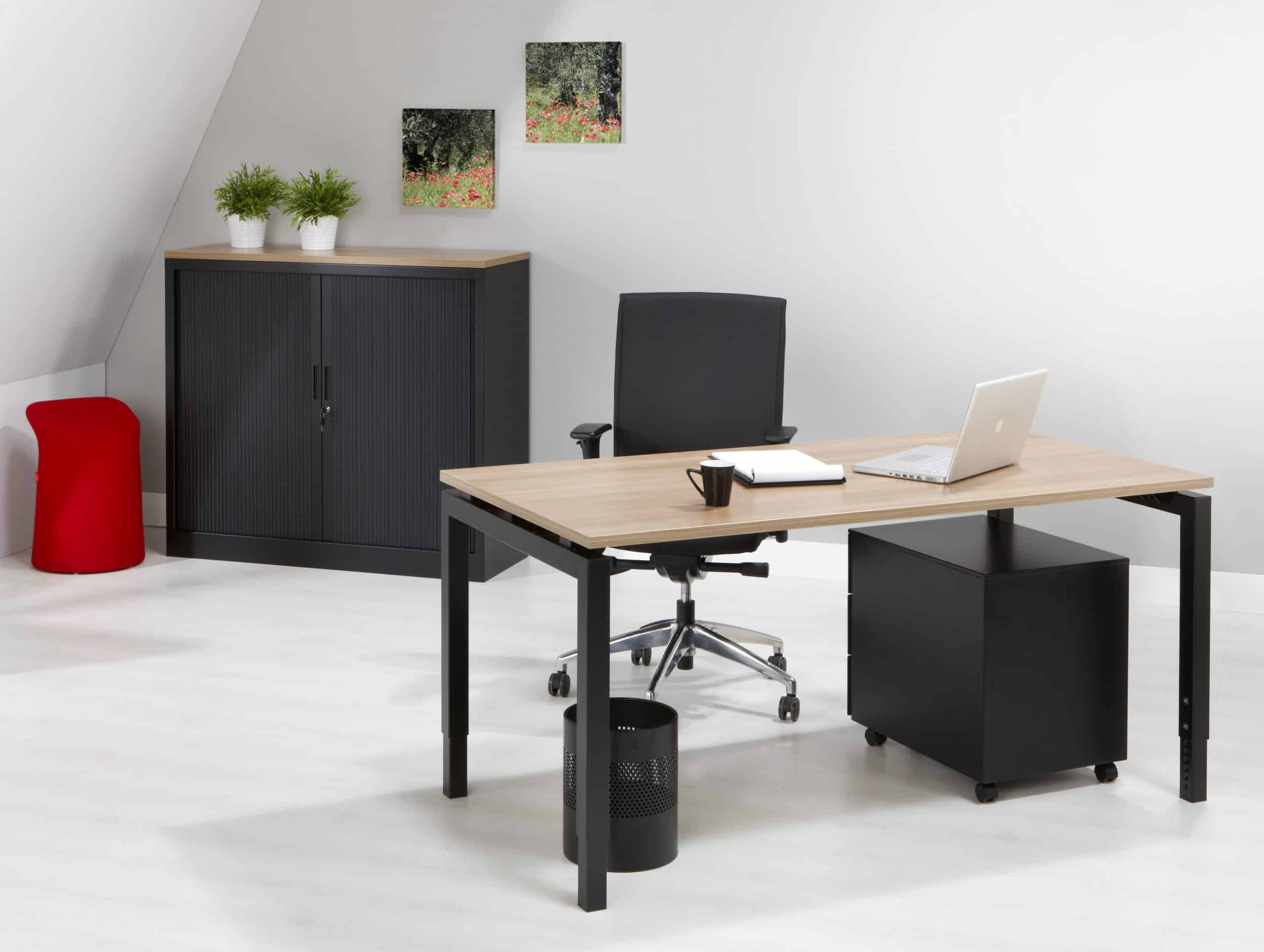 Bureau 4-poot 100 x 80 cm zwart natuur eiken kantoor kantine