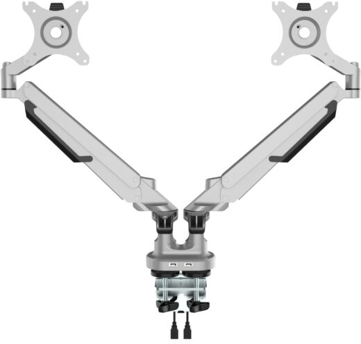 Dubbele monitorarm grijs met USB-poorten