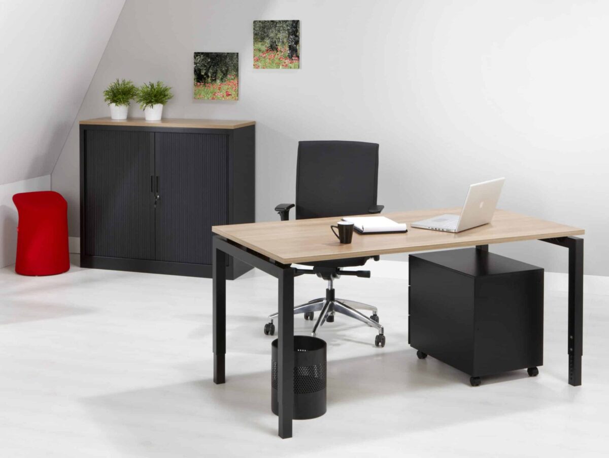 Bureau 4-poot 100 x 80 Zwart Natuur Eiken kantoor kantine